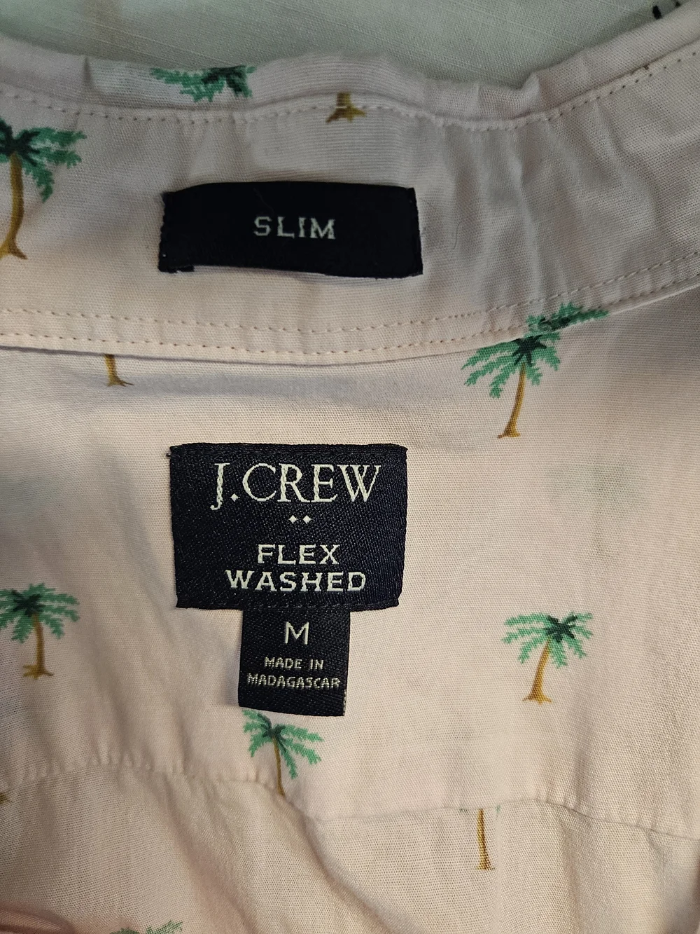 J. Crew Light Pink Short-Sleeve Button-Down with Green Palm Print